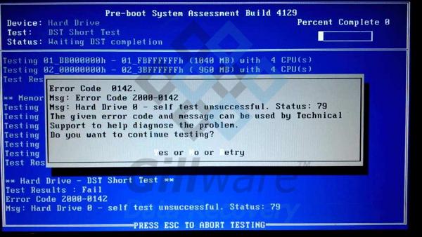错误代码2000-0142，硬盘短夏令时失败错误消息